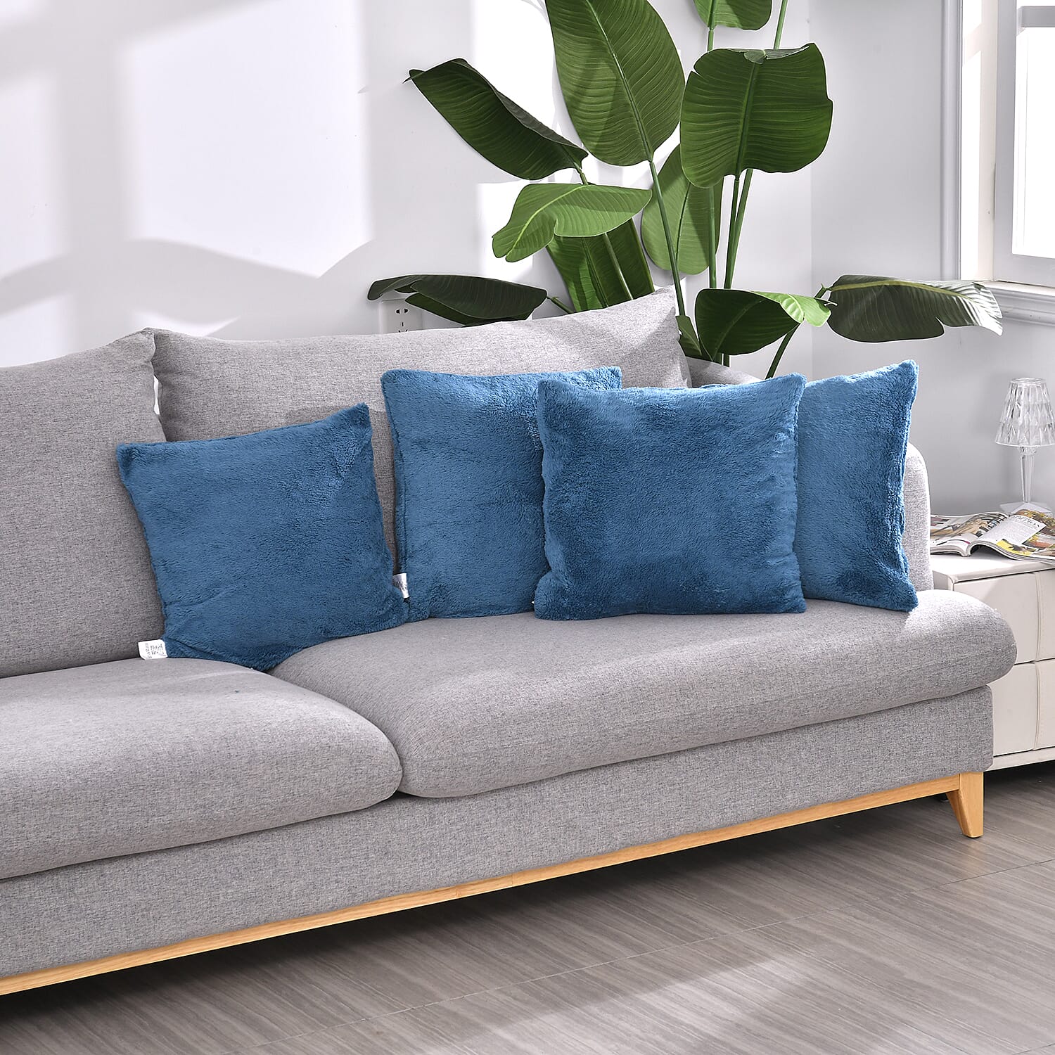 Luxury Edition - Set of 4 Teddy Fleece Cushion Covers - Blue