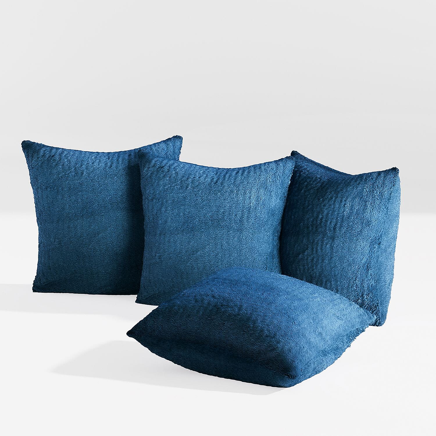Luxury Edition - Set of 4 Teddy Fleece Cushion Covers - Blue
