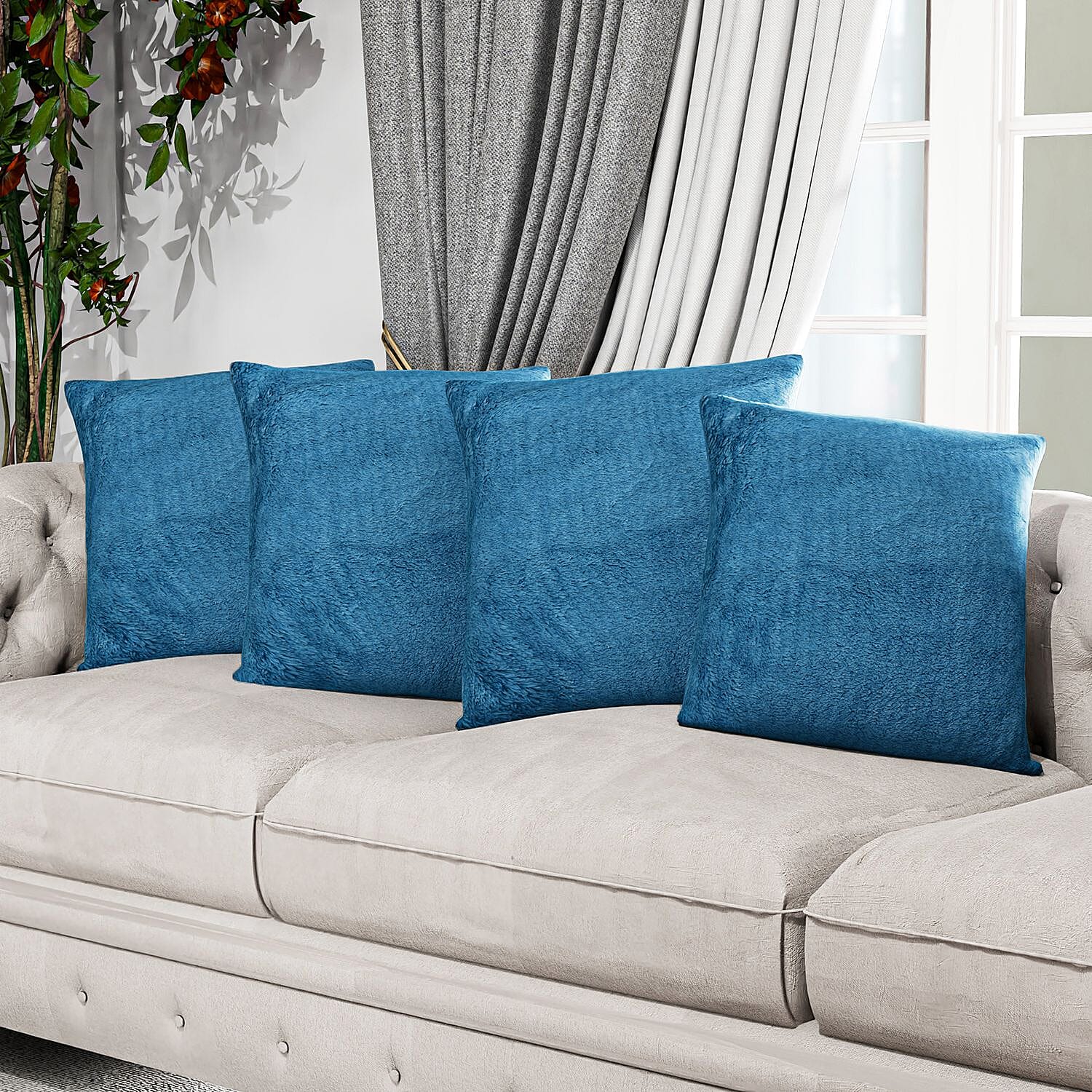 Luxury Edition - Set of 4 Teddy Fleece Cushion Covers - Blue