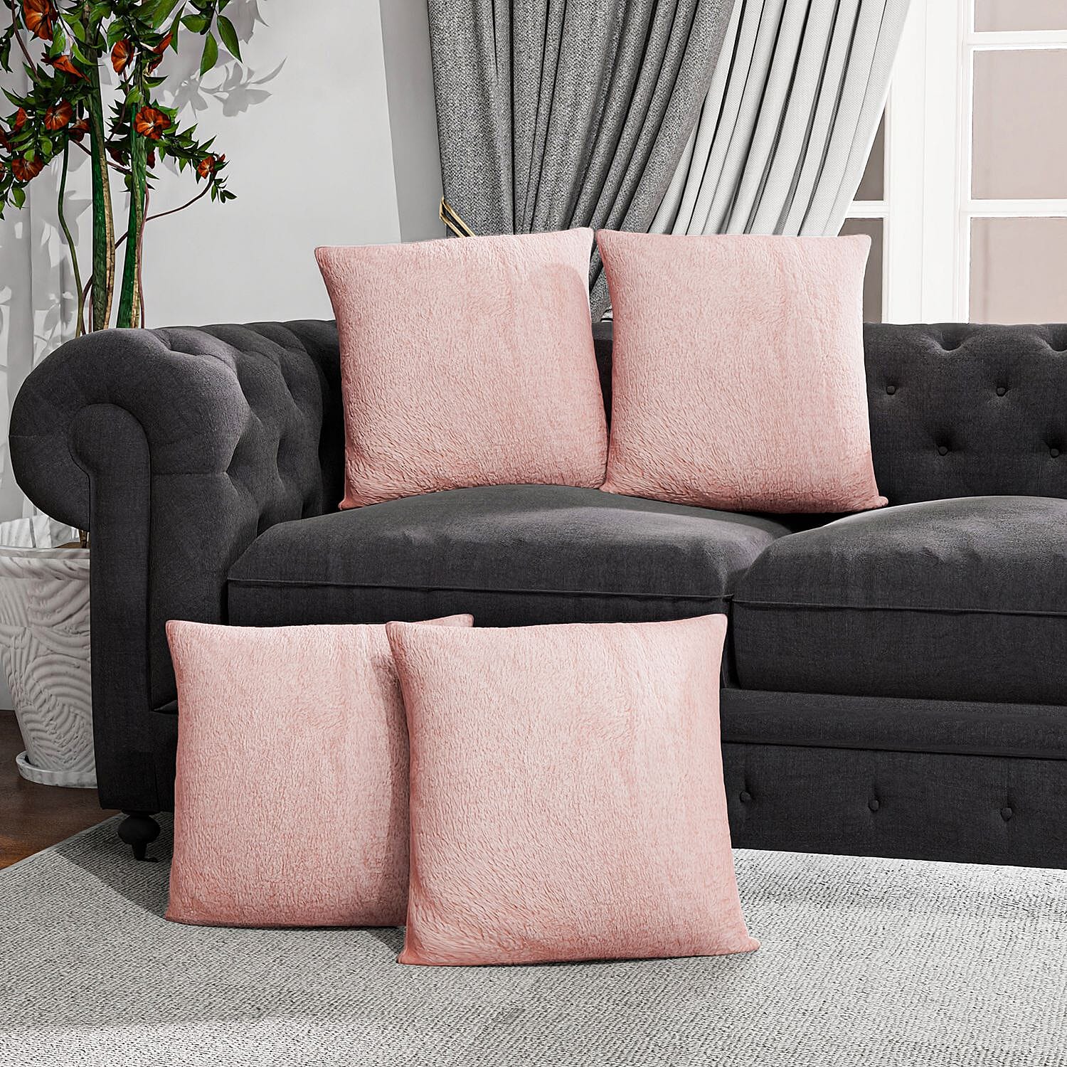 Luxury Edition - Set of 4 Teddy Fleece Cushion Covers - Pink
