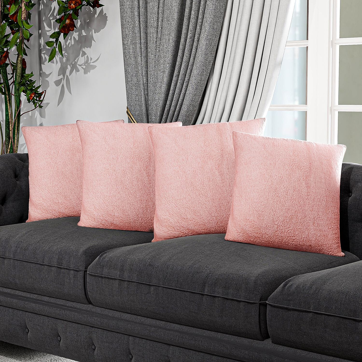 Luxury Edition - Set of 4 Teddy Fleece Cushion Covers - Pink