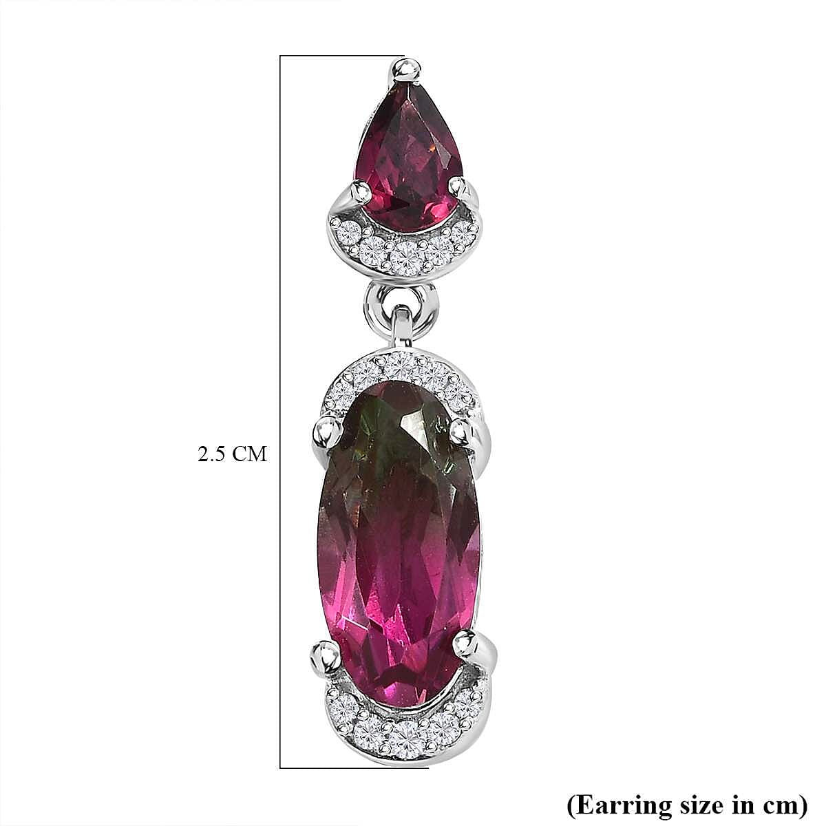 Watermelon Colour Tourmaline Quartz Rhodolite Garnet and Natural Zircon Earrings in Platinum Overlay Sterling Silver 5.42 Ct