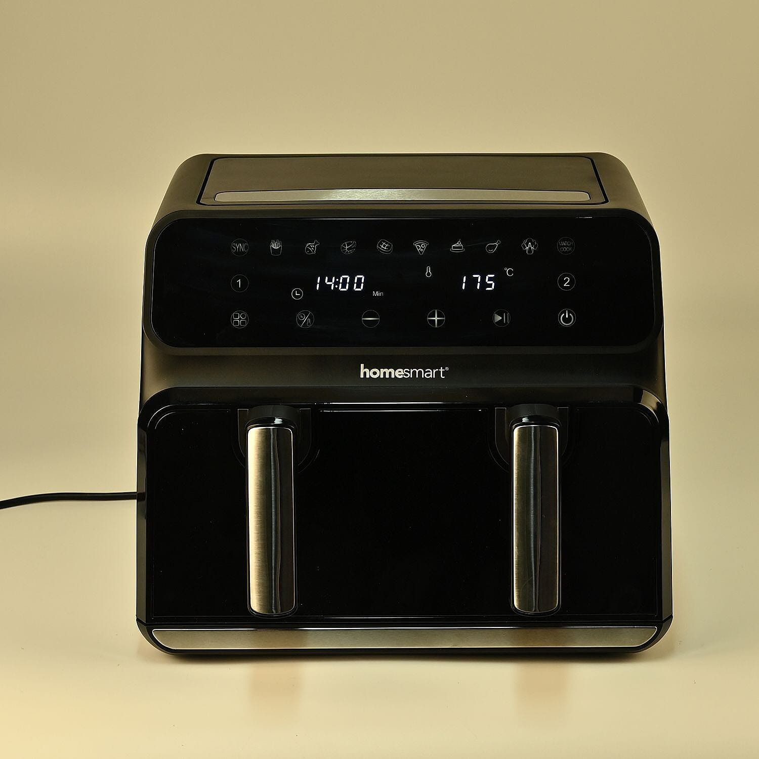 Homesmart Air fryer With Digital Touch Control LED Display, Dual Basket or One Large Basket, Sync or Seperate Cooking (8.5L, 1700W) - Black