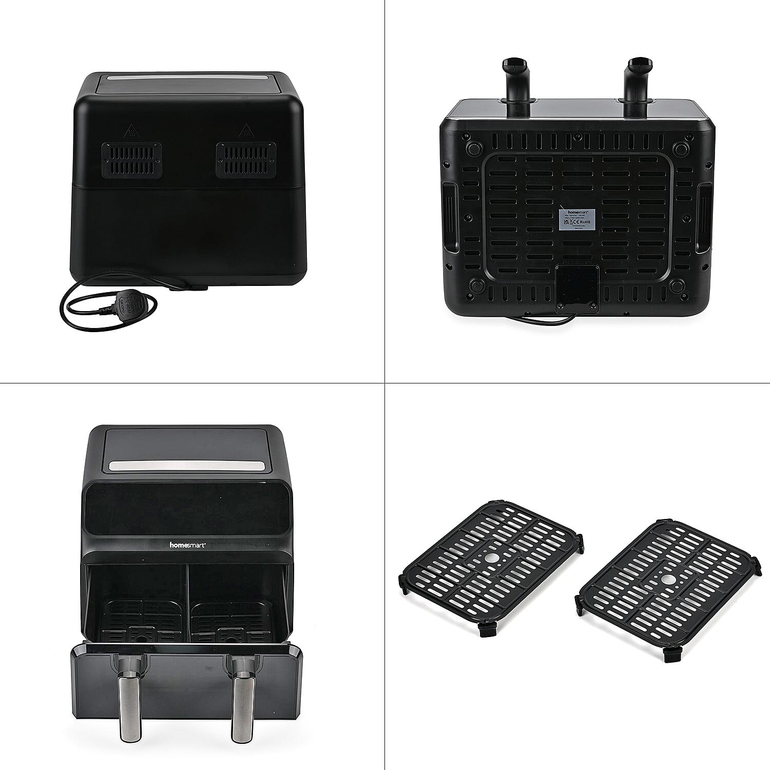 Homesmart Air fryer With Digital Touch Control LED Display, Dual Basket or One Large Basket, Sync or Seperate Cooking (8.5L, 1700W) - Black