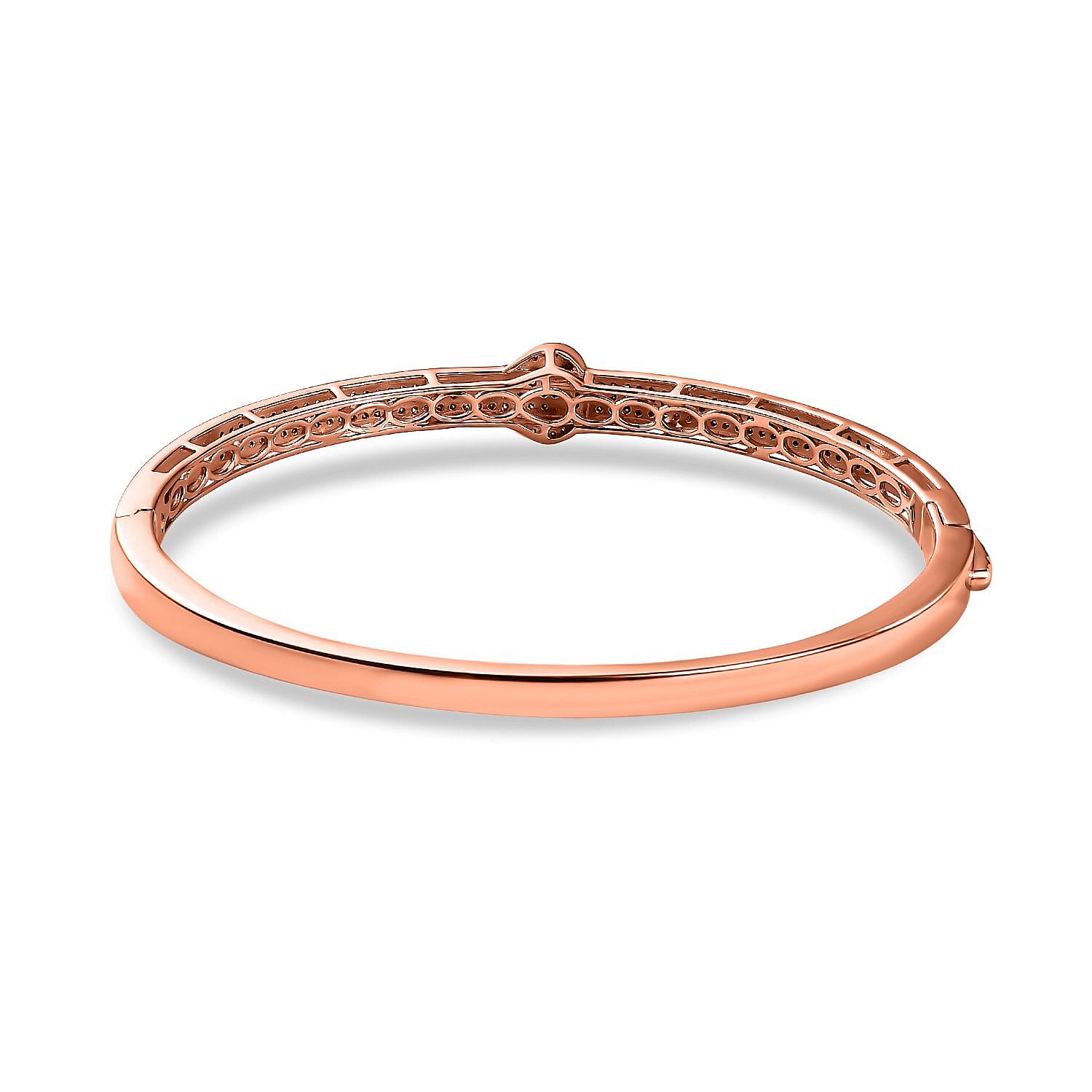 Champagne Diamond & White Diamond Bangle (Size - 7.5) in 18K Vermeil Rose Gold Plated Sterling Silver 1.00 Ct, Silver Wt. 16.00 Gms
