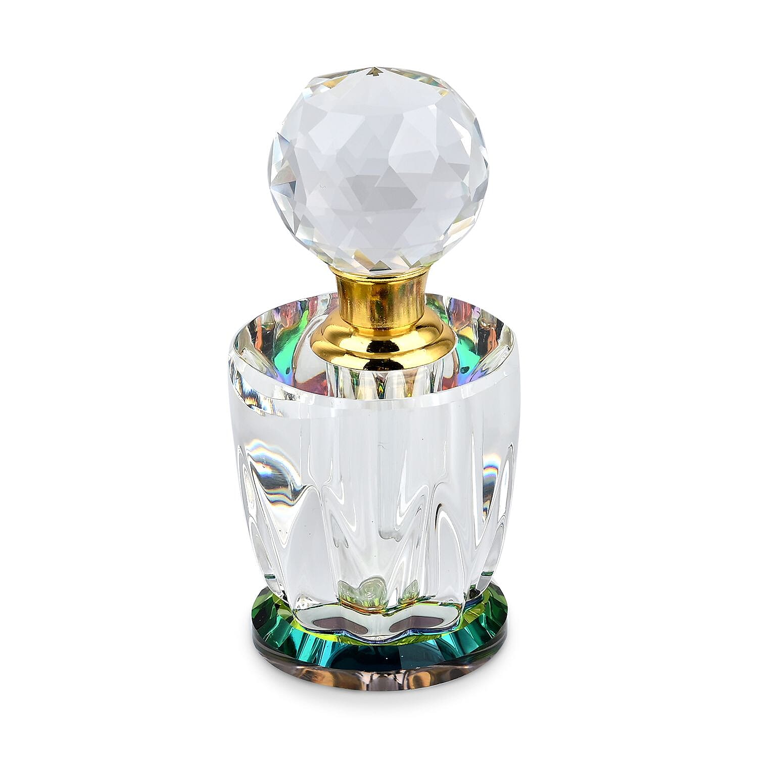 Oval Shape Carved Crystal Refillable Bottle with Colourful Base (Size 10.50 cm)