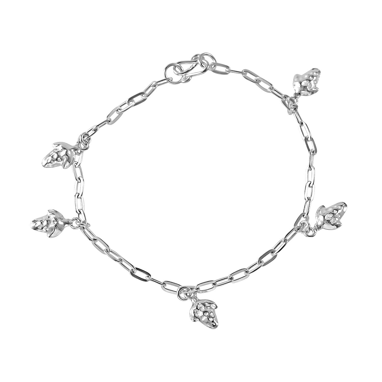 Sterling Silver Paper Clip Charms Bracelet (Size - 7.5)