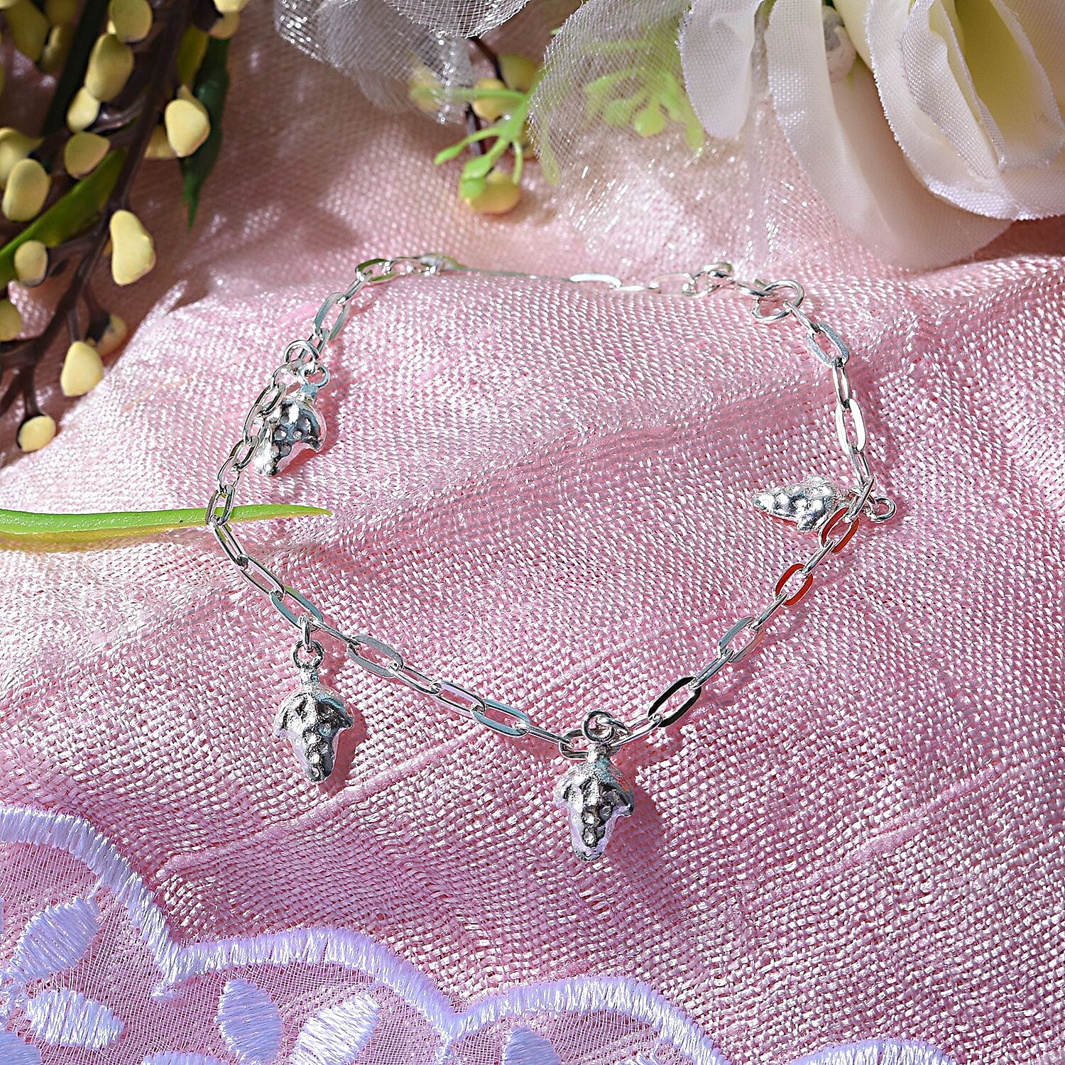 Sterling Silver Paper Clip Charms Bracelet (Size - 7.5)