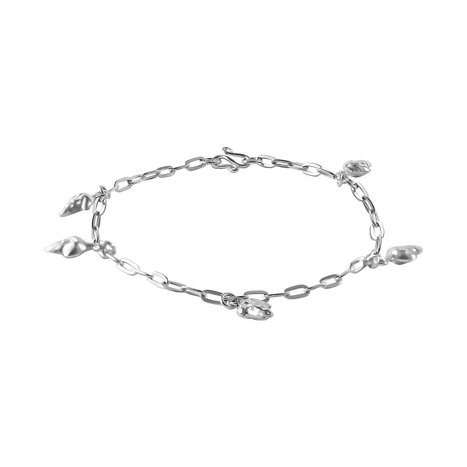 Sterling Silver Paper Clip Charms Bracelet (Size - 7.5)