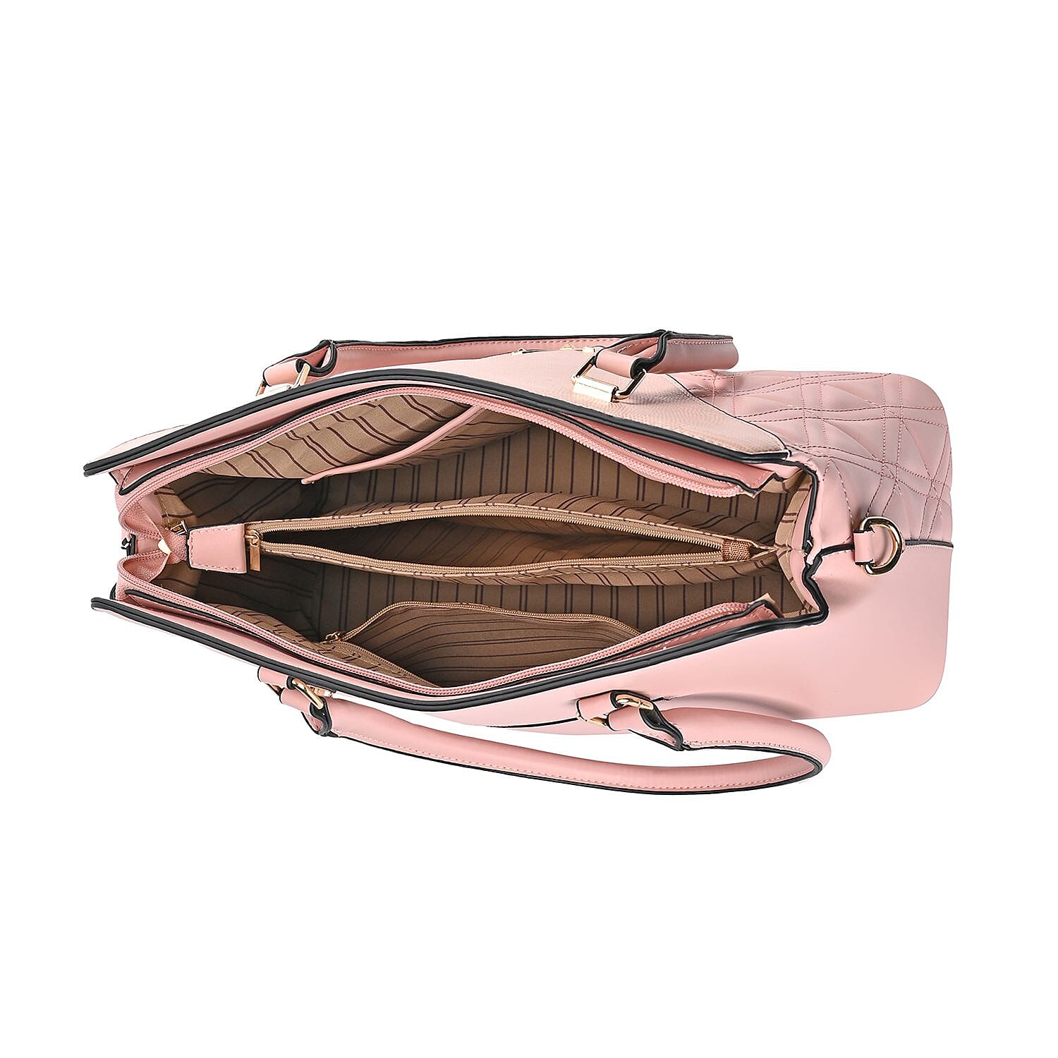 Quilted Triangle Pattern Leatherette Crossbody Bag With Detachable Shoulder Strap - Handle Drop - Pink