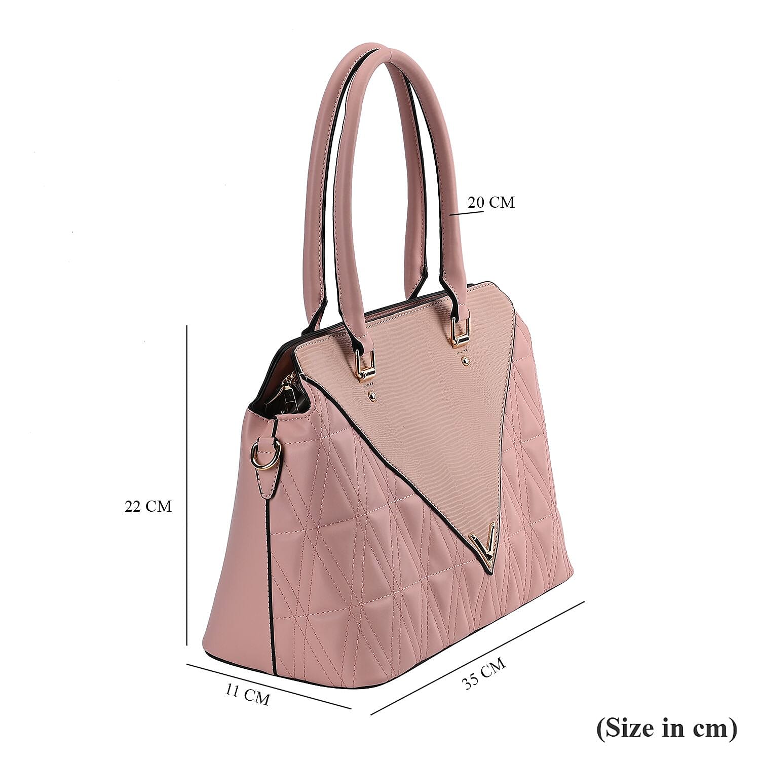 Quilted Triangle Pattern Leatherette Crossbody Bag With Detachable Shoulder Strap - Handle Drop - Pink