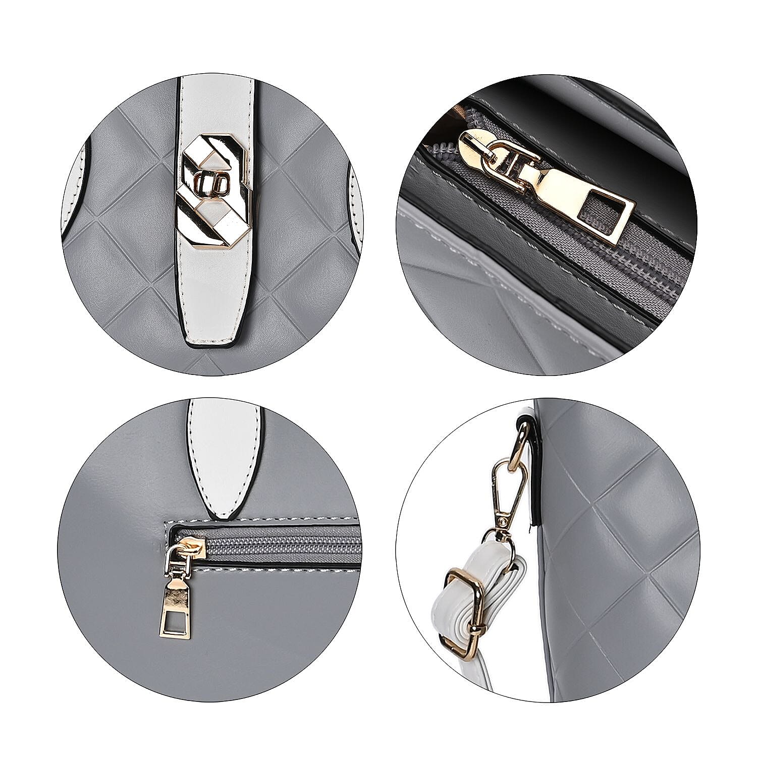 Designer Inspired Embossed Quilteed Crossbody Bag with Gold Tone Hardware - Grey