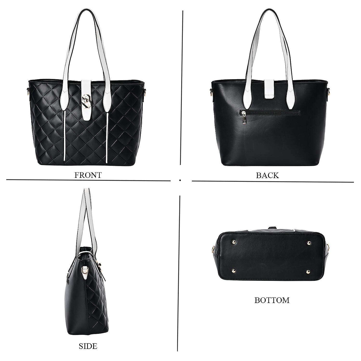 Designer Inspired Embossed Quilted Crossbody Bag with Gold Tone Hardware - Black