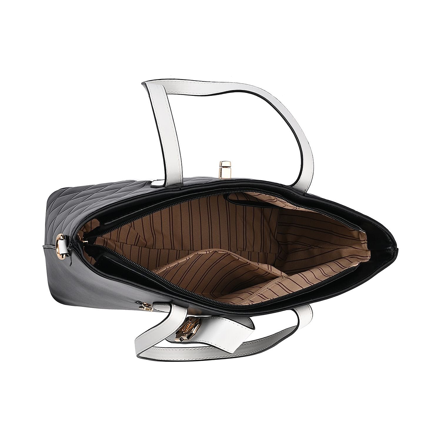 Designer Inspired Embossed Quilted Crossbody Bag with Gold Tone Hardware - Black