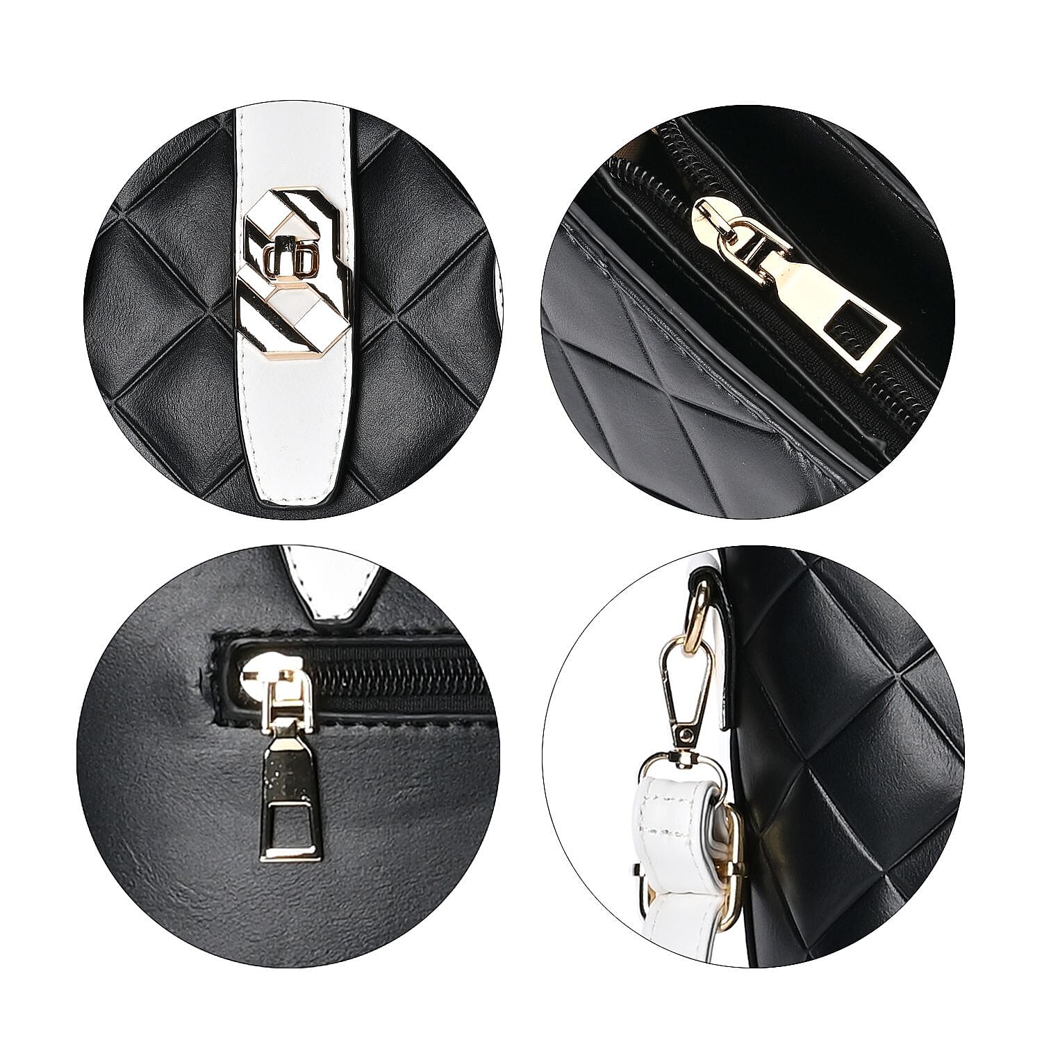 Designer Inspired Embossed Quilted Crossbody Bag with Gold Tone Hardware - Black