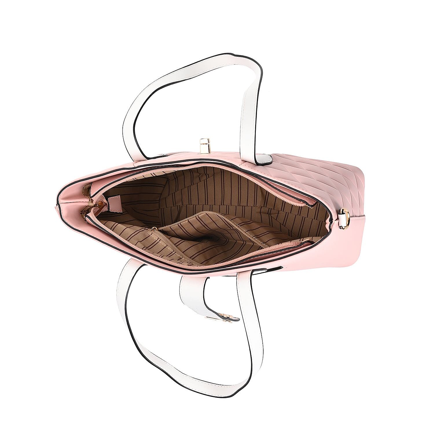 Designer Inspired Embossed Quilted Crossbody Bag with Gold Tone Hardware - Pink