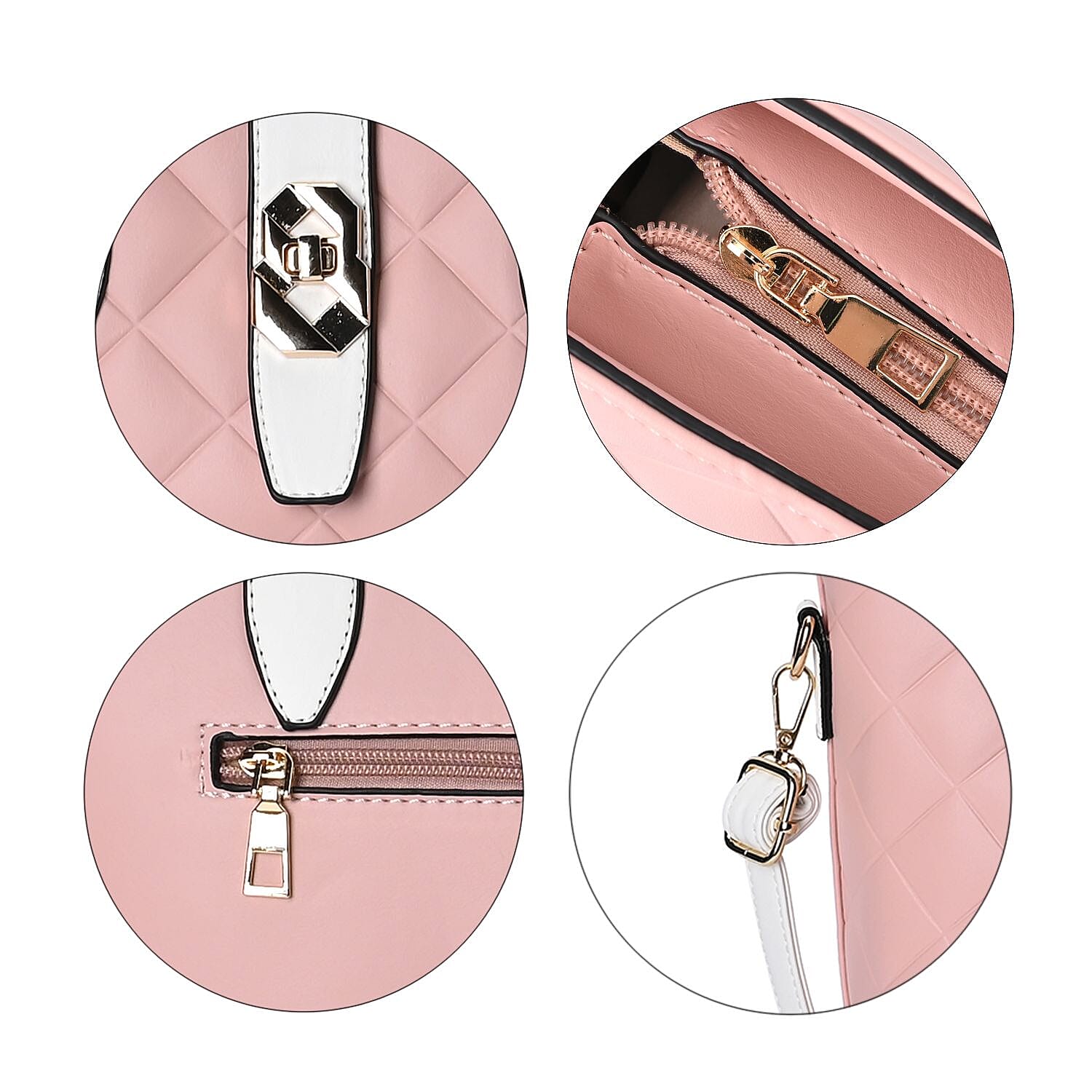 Designer Inspired Embossed Quilted Crossbody Bag with Gold Tone Hardware - Pink