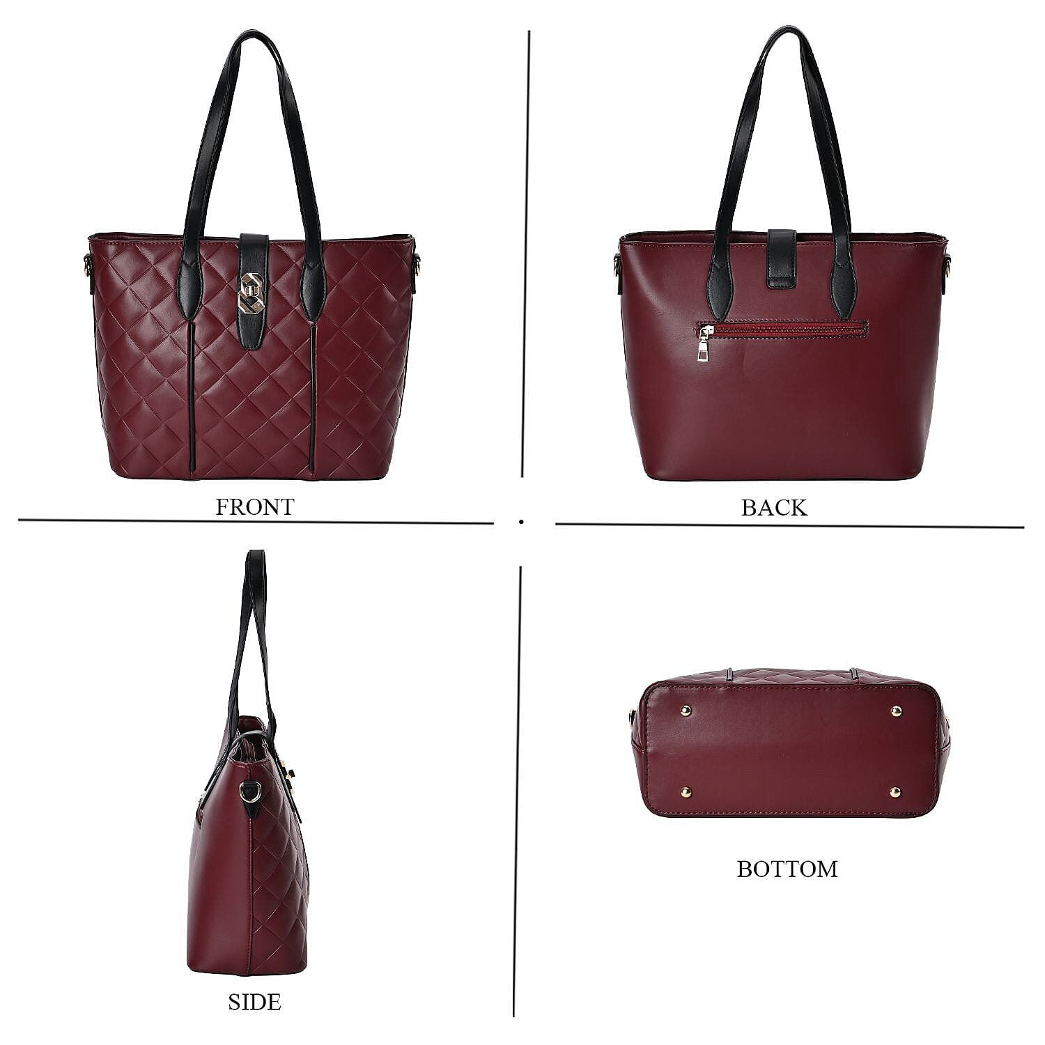 Designer Inspired Embossed Quilted Crossbody Bag with Gold Tone Hardware  - Burgundy