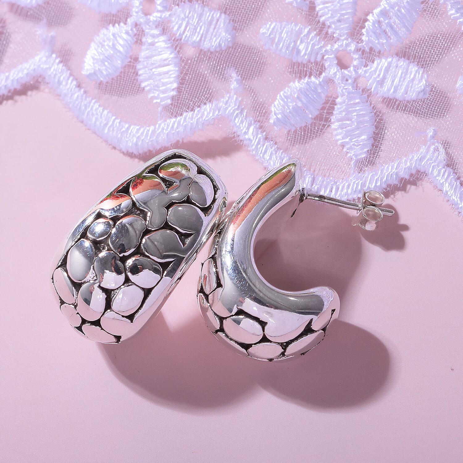 Royal Bali Collection - Sterling Silver Wall Earrings With Push Back