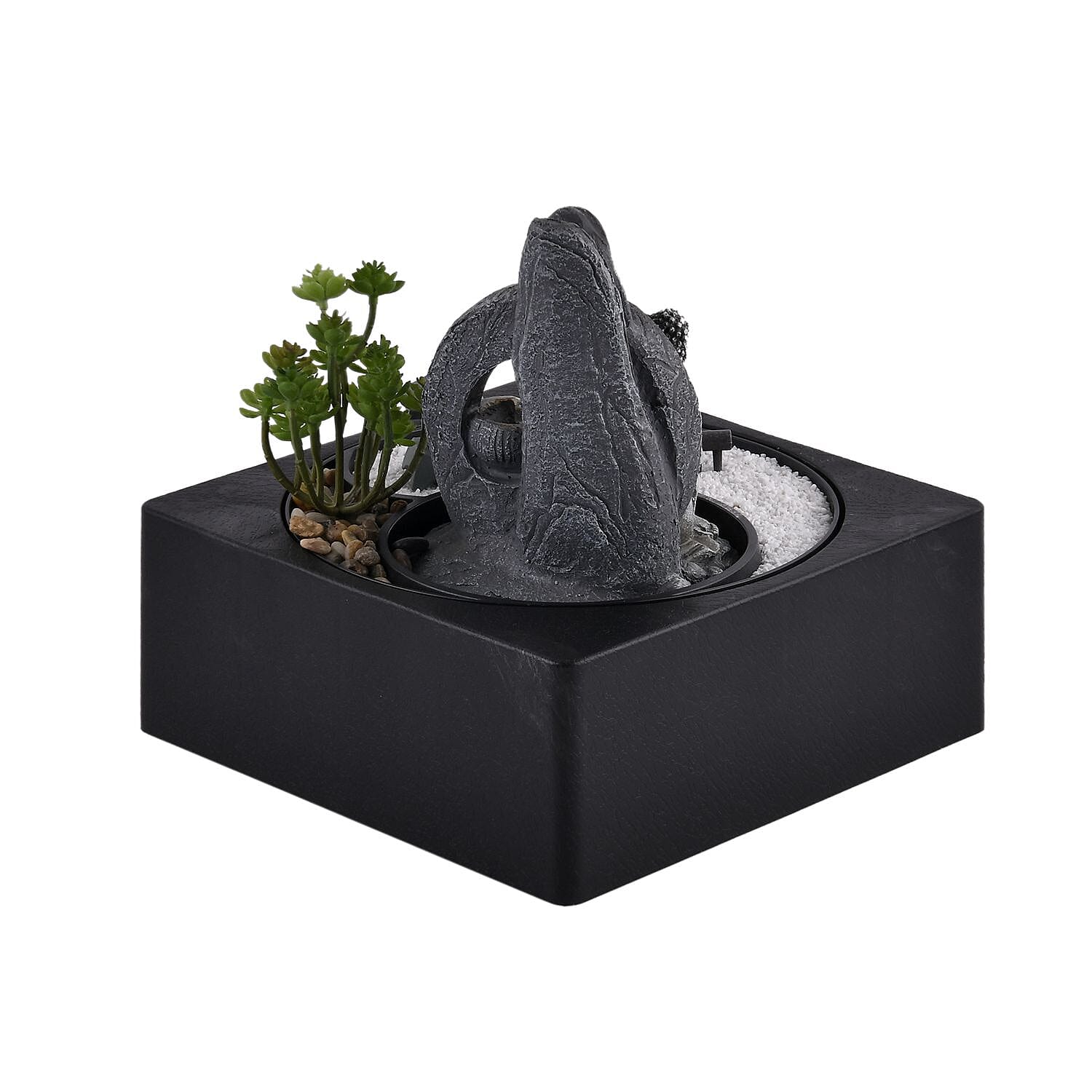 DIY - Cascading Buddha Fountain with LED Lights and USB Plug (Size 23x23x22 cm) - Grey