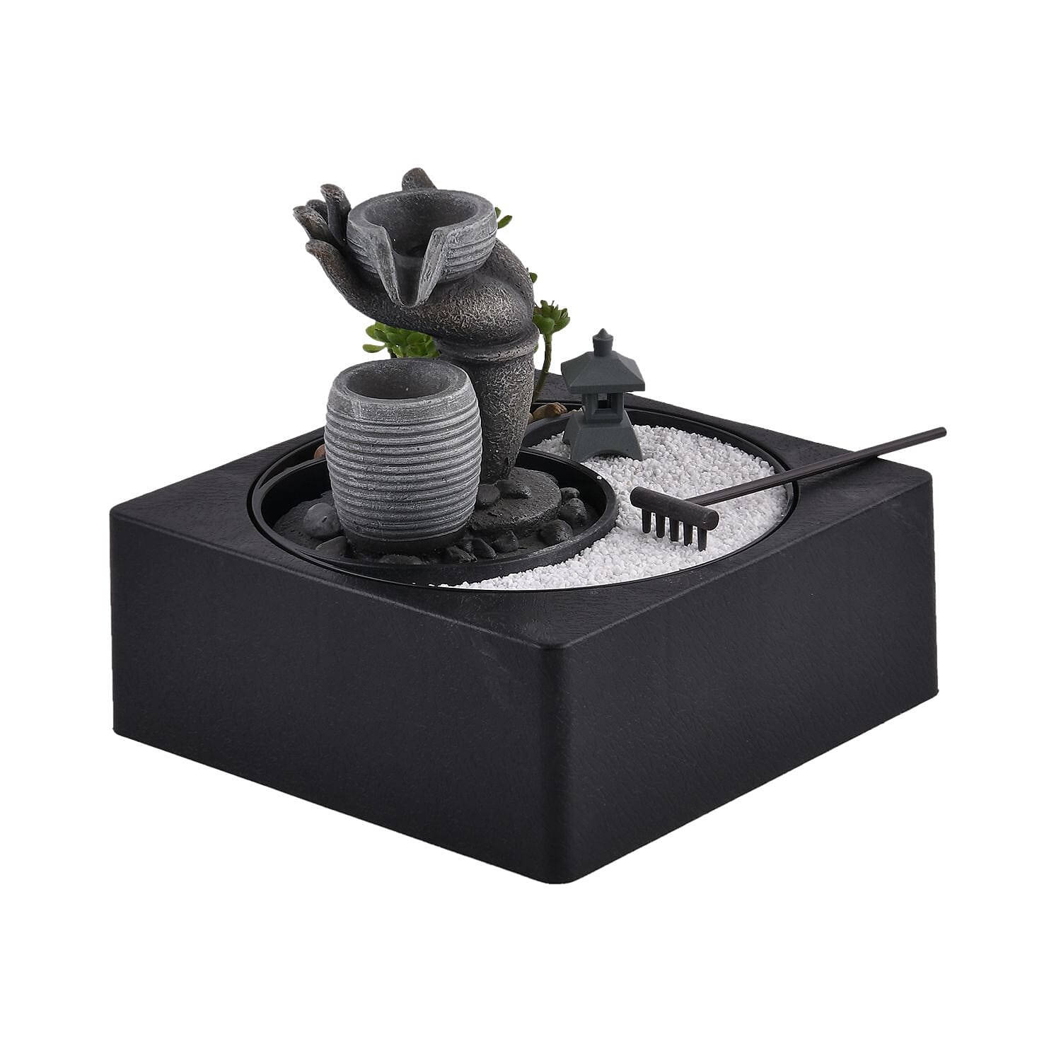 Buddha Water Fountain with LED Lights - Grey