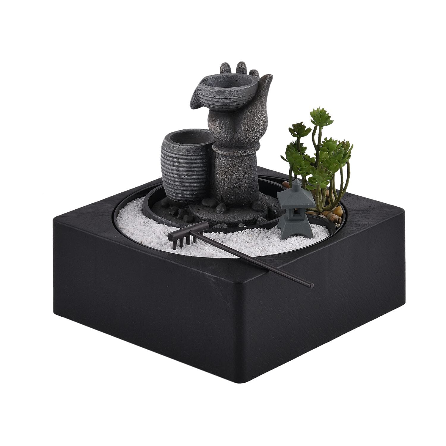 Buddha Water Fountain with LED Lights - Grey