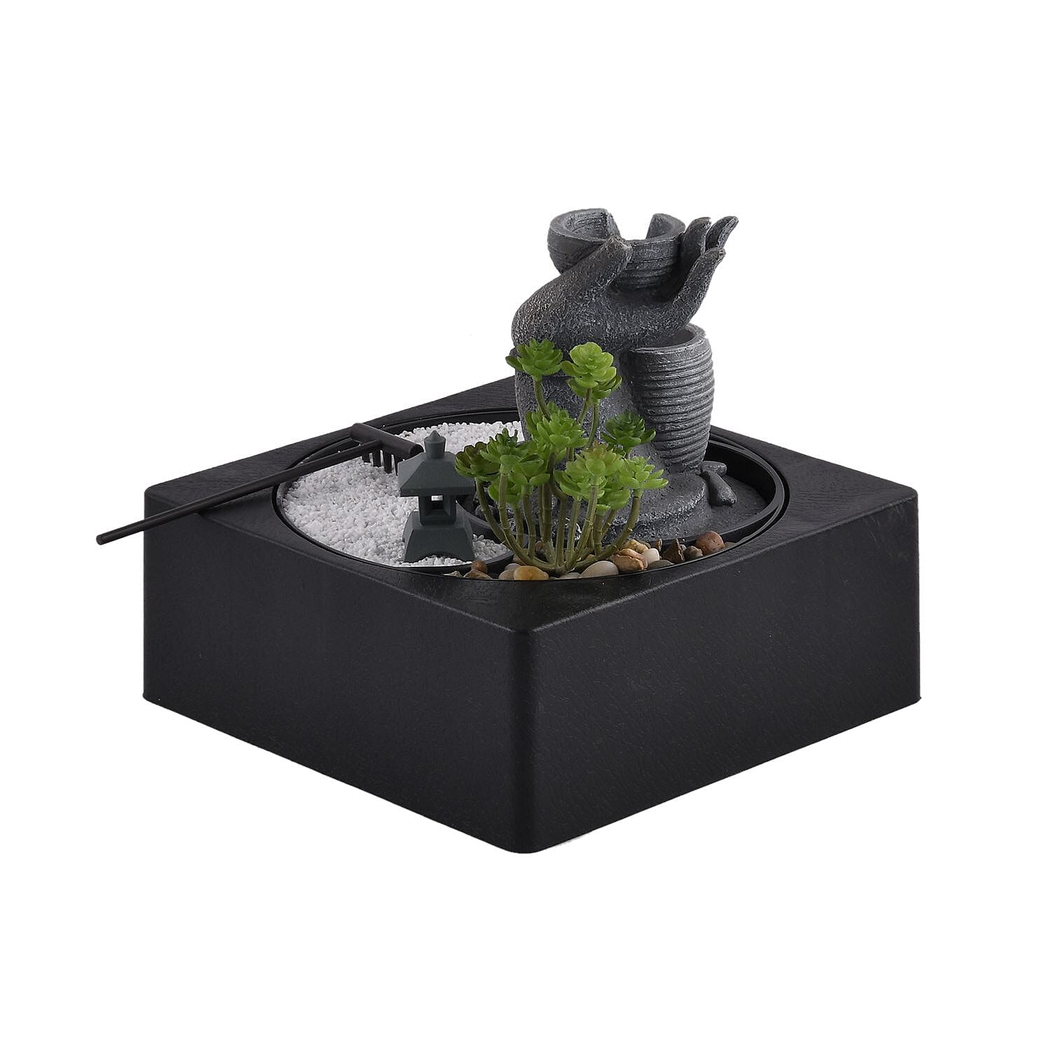 Buddha Water Fountain with LED Lights - Grey
