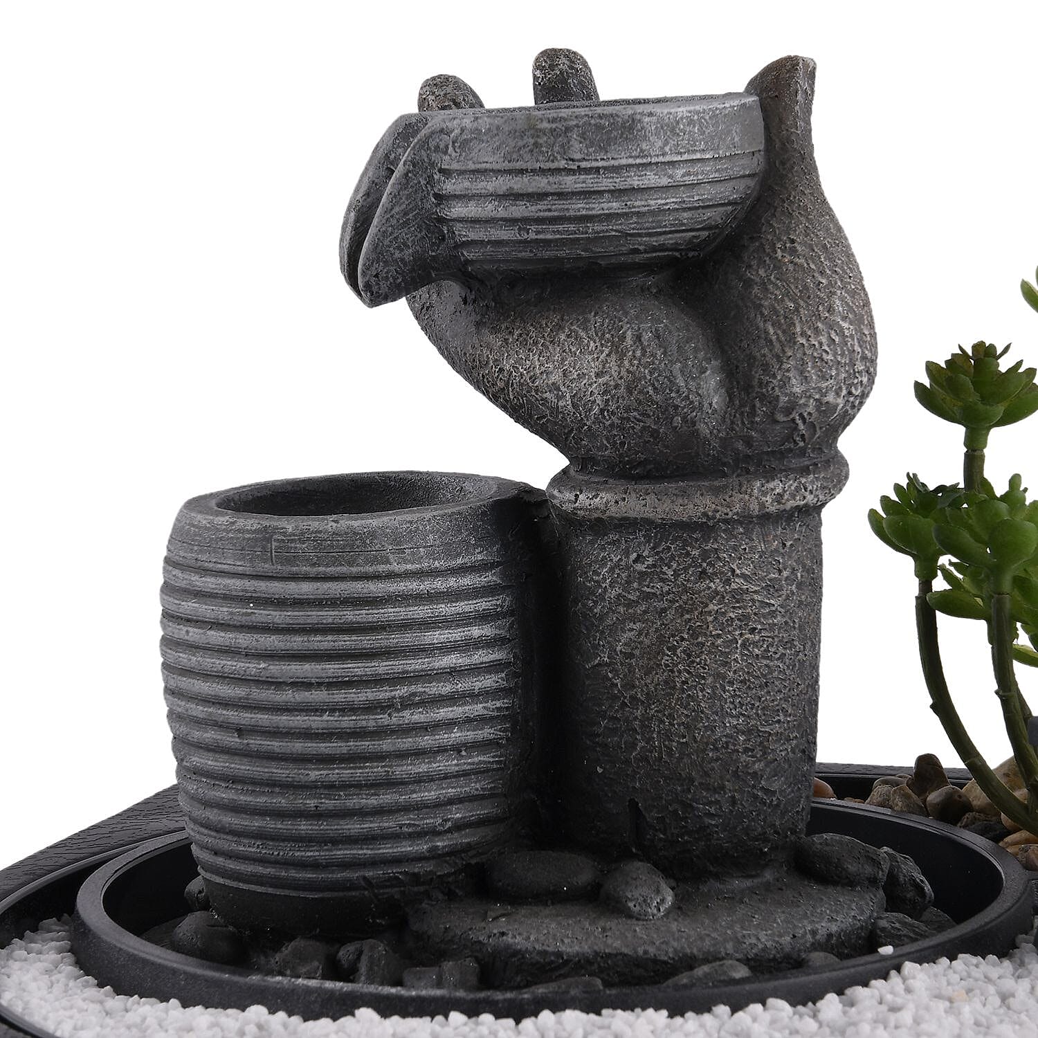 Buddha Water Fountain with LED Lights - Grey