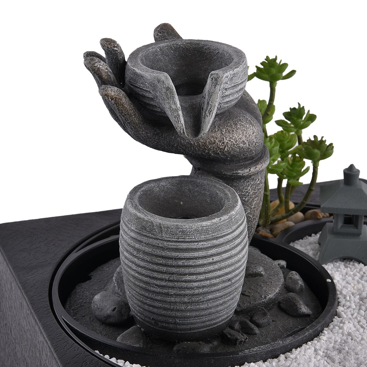 Buddha Water Fountain with LED Lights - Grey