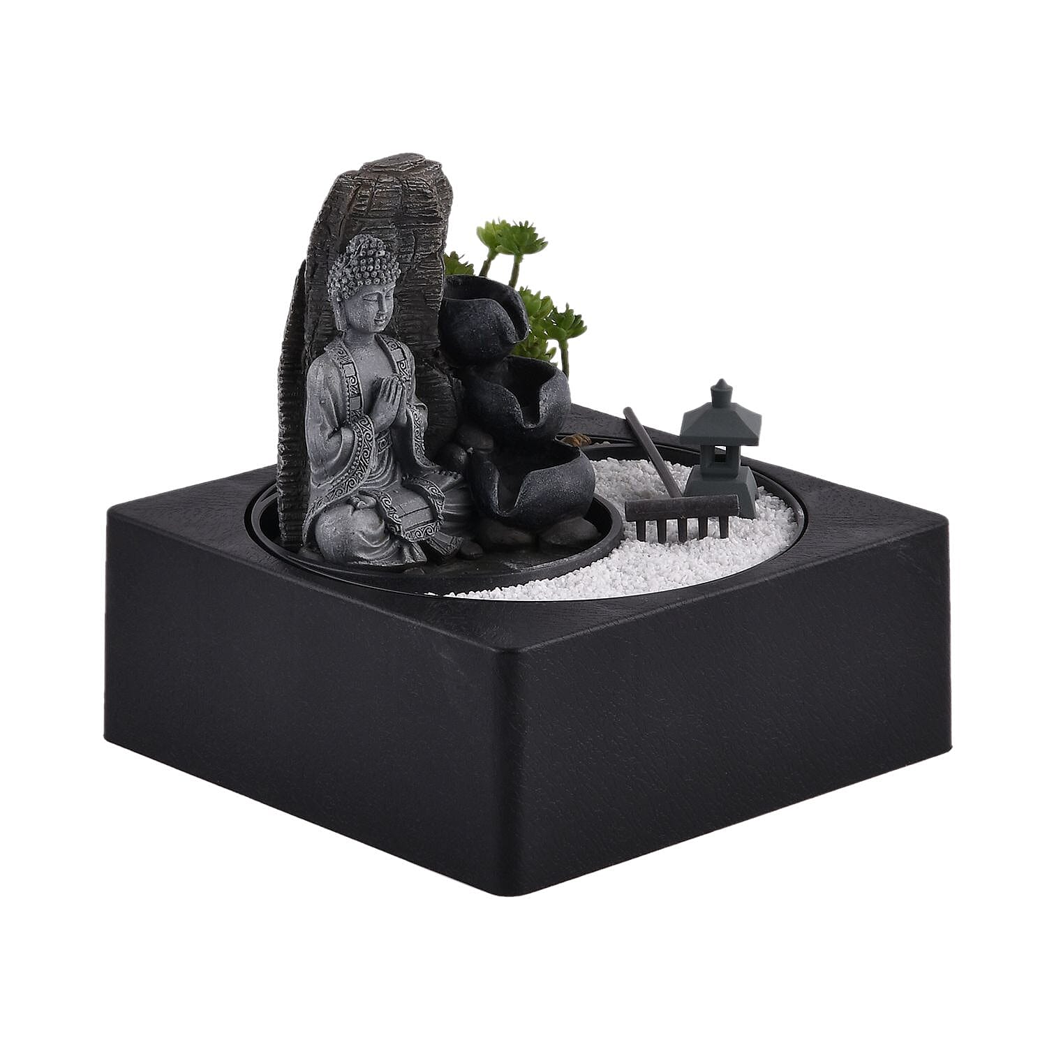 Praying Buddha Rock Garden Fountain with LED Lights - Praying