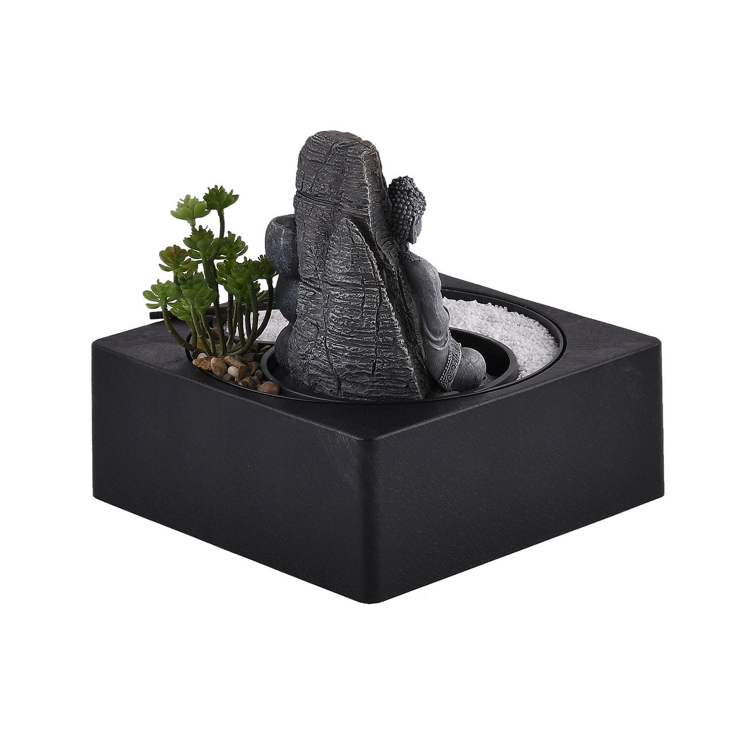 Praying Buddha Rock Garden Fountain with LED Lights - Praying