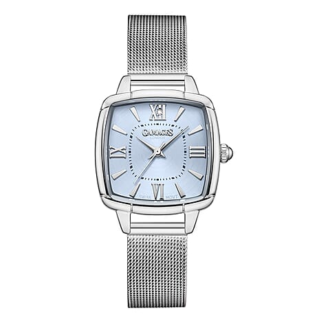 GAMAGES OF LONDON Ladies Duchess Swiss Quartz Movement Diamond Studded Light Blue Dial Water Resistant Watch with Silver Mesh Bracelet