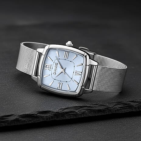 GAMAGES OF LONDON Ladies Duchess Swiss Quartz Movement Diamond Studded Light Blue Dial Water Resistant Watch with Silver Mesh Bracelet