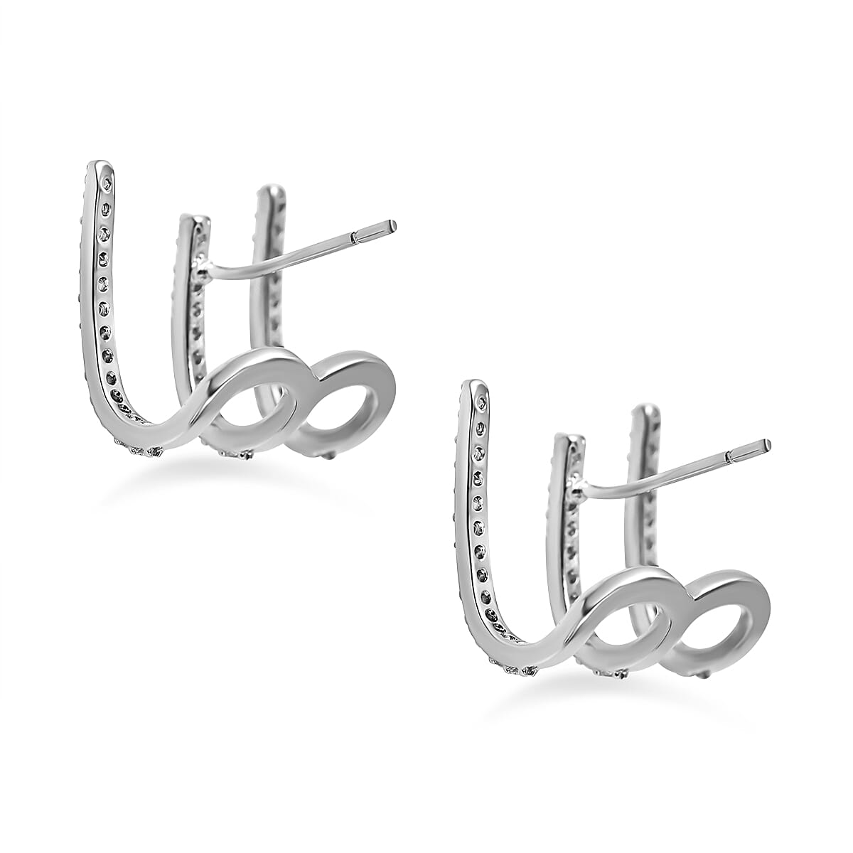 Simulate Diamod 3 Claw Cluff Earrings in Silver Tone