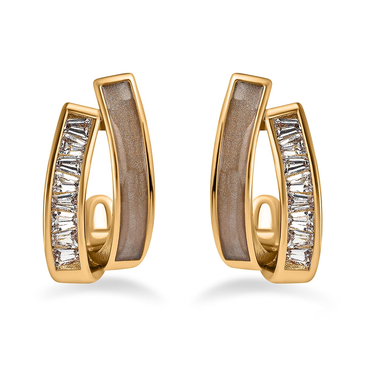 Simulated Diamond Double-Layered Shell Earrings in Yellow Gold Tone