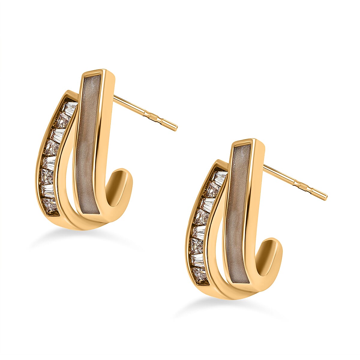 Simulated Diamond Double-Layered Shell Earrings in Yellow Gold Tone
