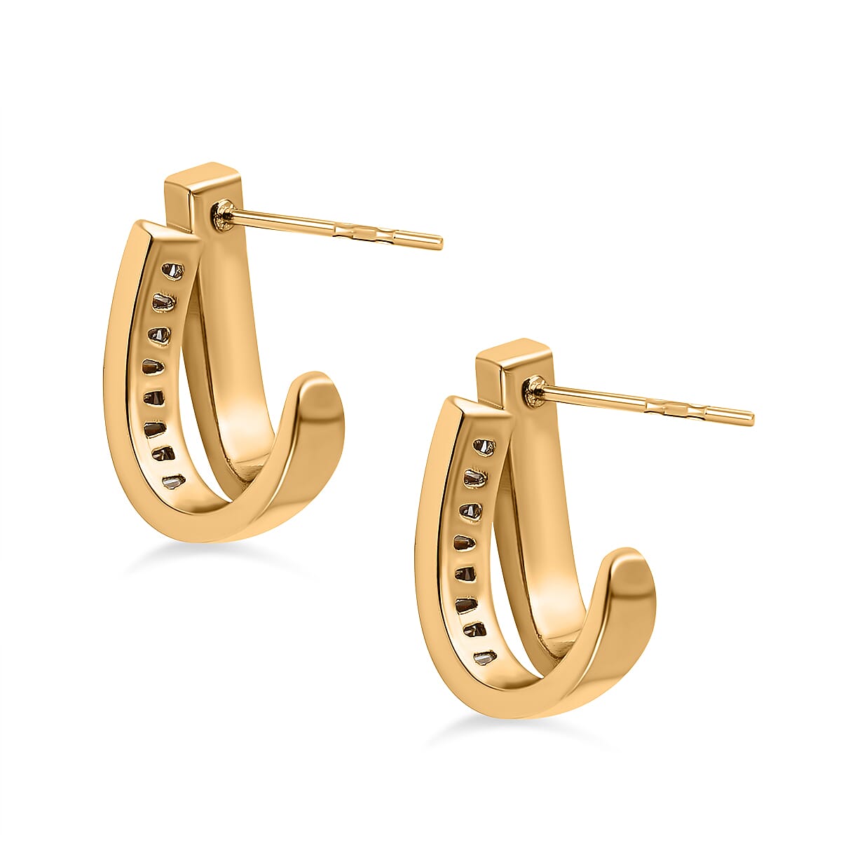 Simulated Diamond Double-Layered Shell Earrings in Yellow Gold Tone