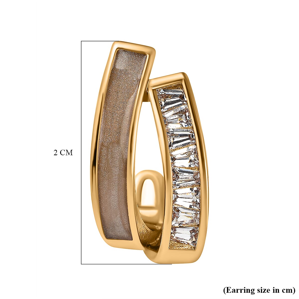 Simulated Diamond Double-Layered Shell Earrings in Yellow Gold Tone