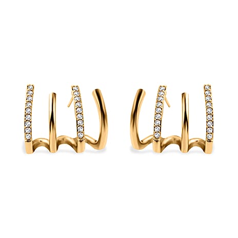 Simulated Diamond 4 Claw Cuff Earrings in Yellow Gold Tone