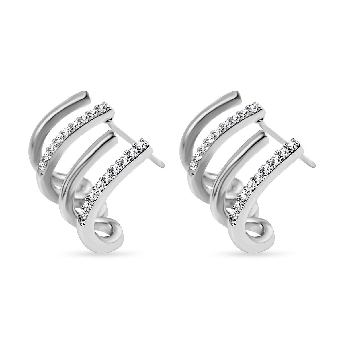 Simulated Diamond 4 Claw Cuff Earrings in Yellow Gold Tone