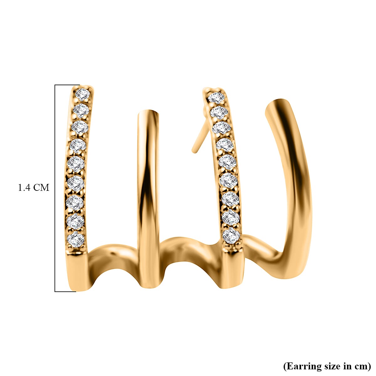 Simulated Diamond 4 Claw Cuff Earrings in Yellow Gold Tone