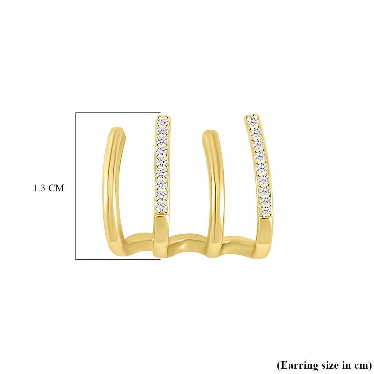 Simulated Diamond 4 Claw Cuff Earrings in Yellow Gold Tone