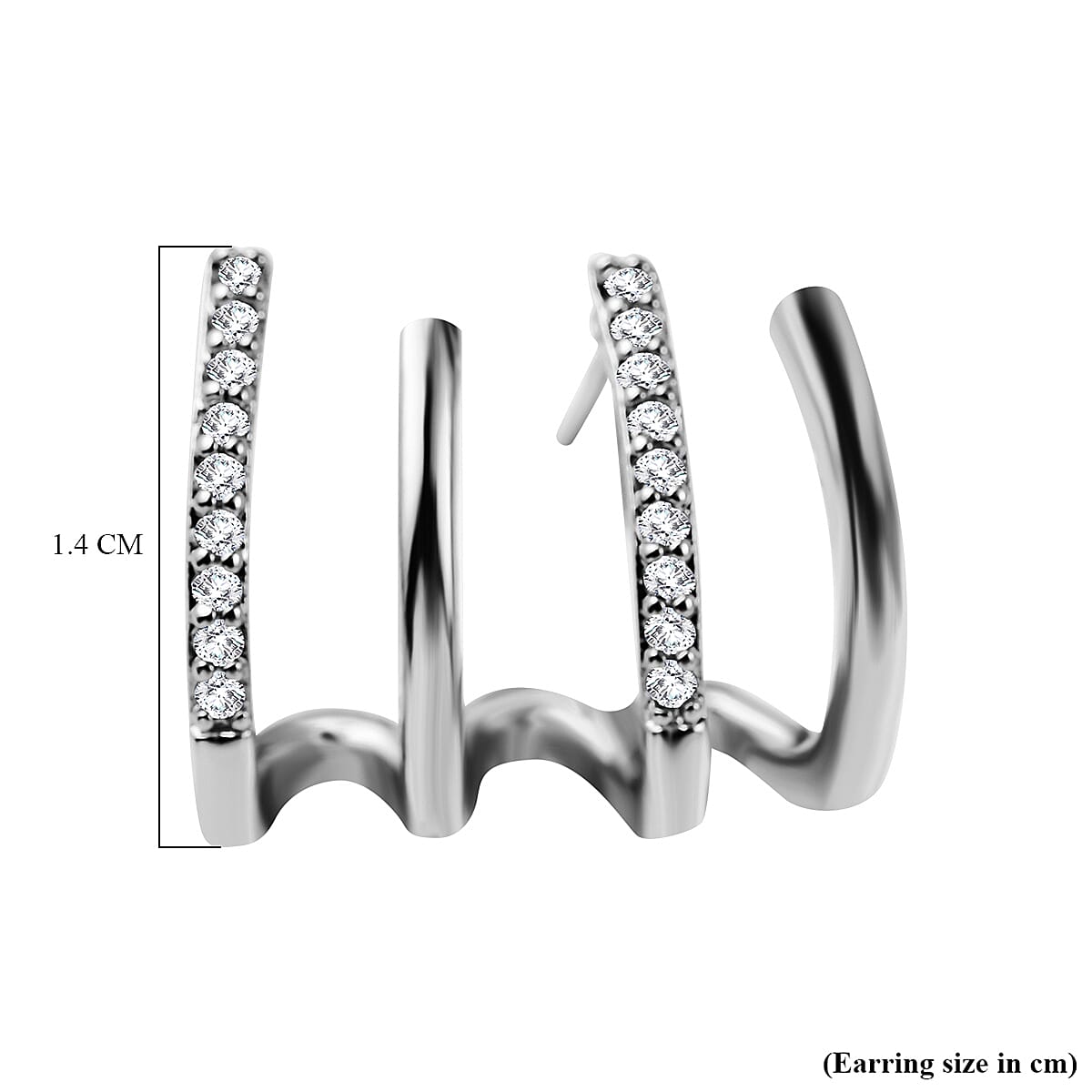Simulated Diamond 4 Claw Cuff Earrings in Silver Tone