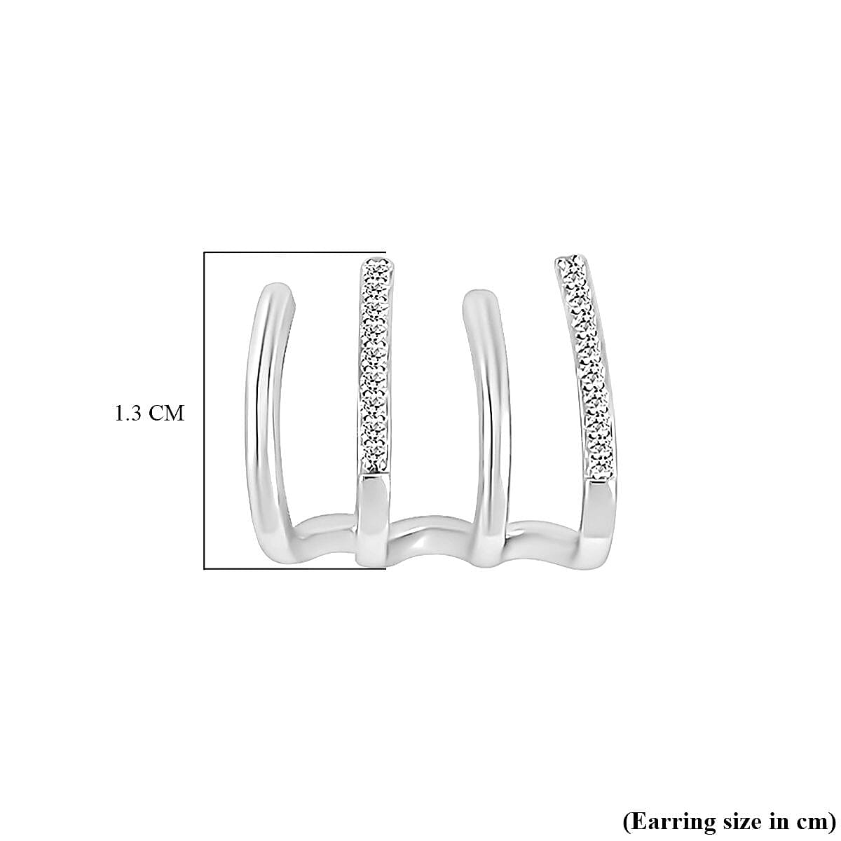 Simulated Diamond 4 Claw Cuff Earrings in Silver Tone