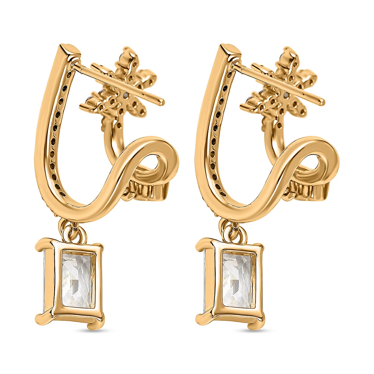Simulated Diamond Double-Layered Floral Earrings in Yellow Gold Tone