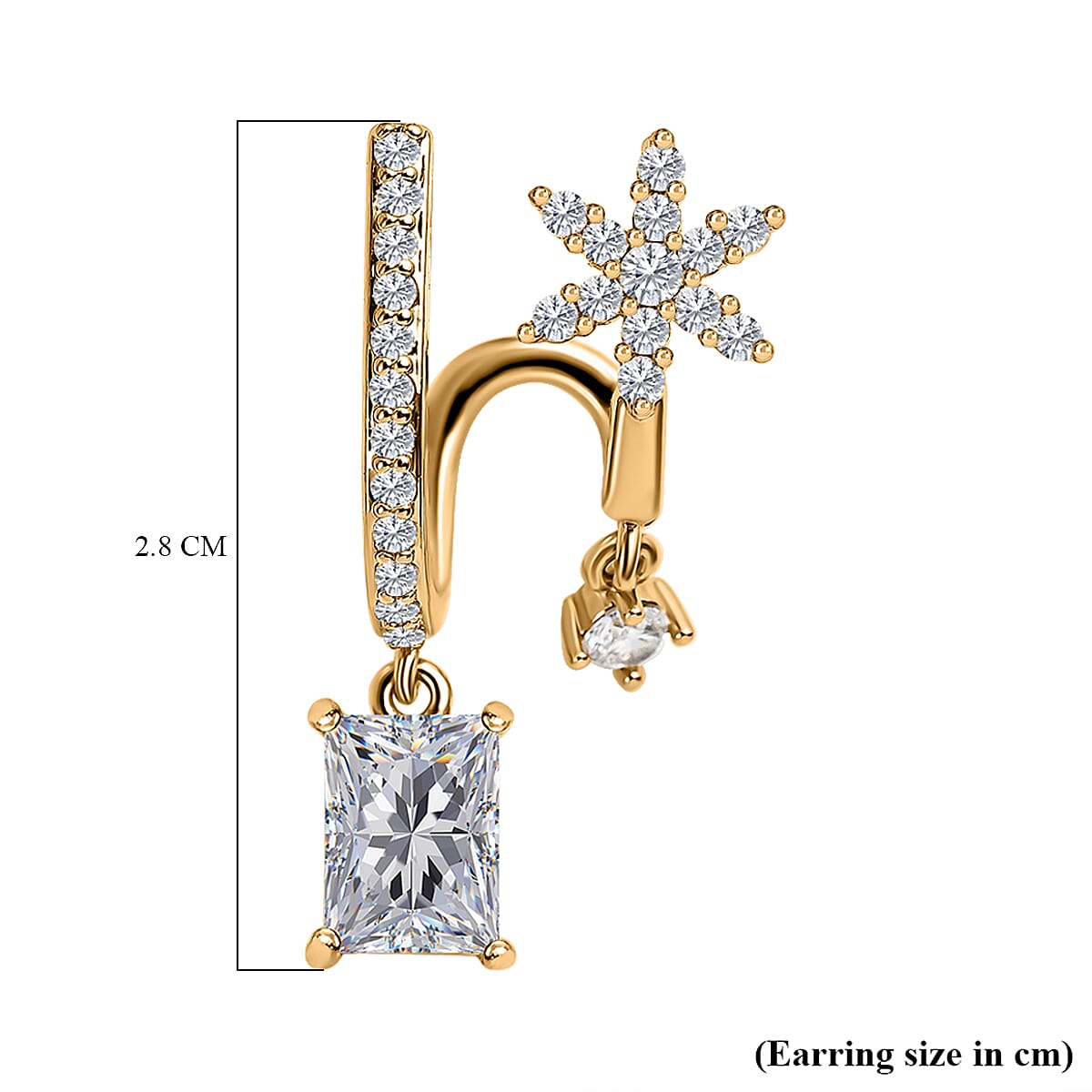Simulated Diamond Double-Layered Floral Earrings in Yellow Gold Tone