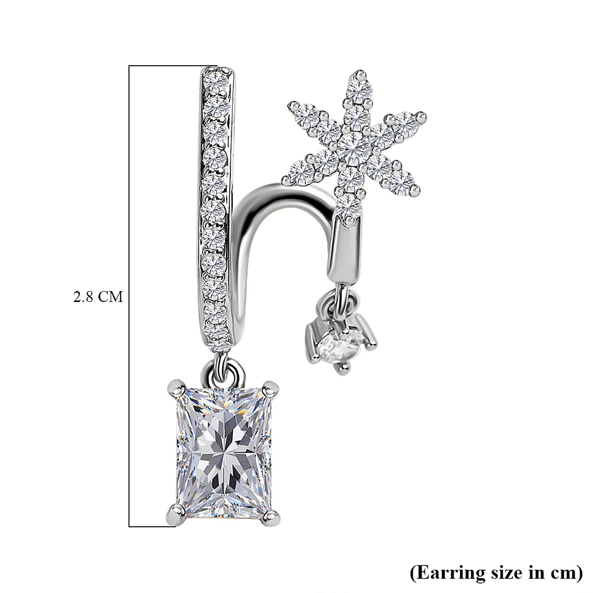 Simulated Diamond Double-Layered Floral Earrings in Silver Tone