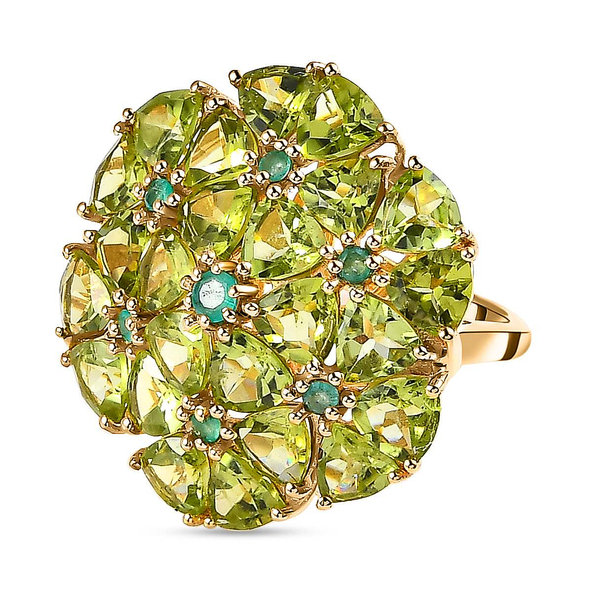 Hebei Peridot & Emerald Ring in 18K Yellow Gold Vermeil Plated Sterling Silver 10.78 Ct, Silver Wt 5.98 GM