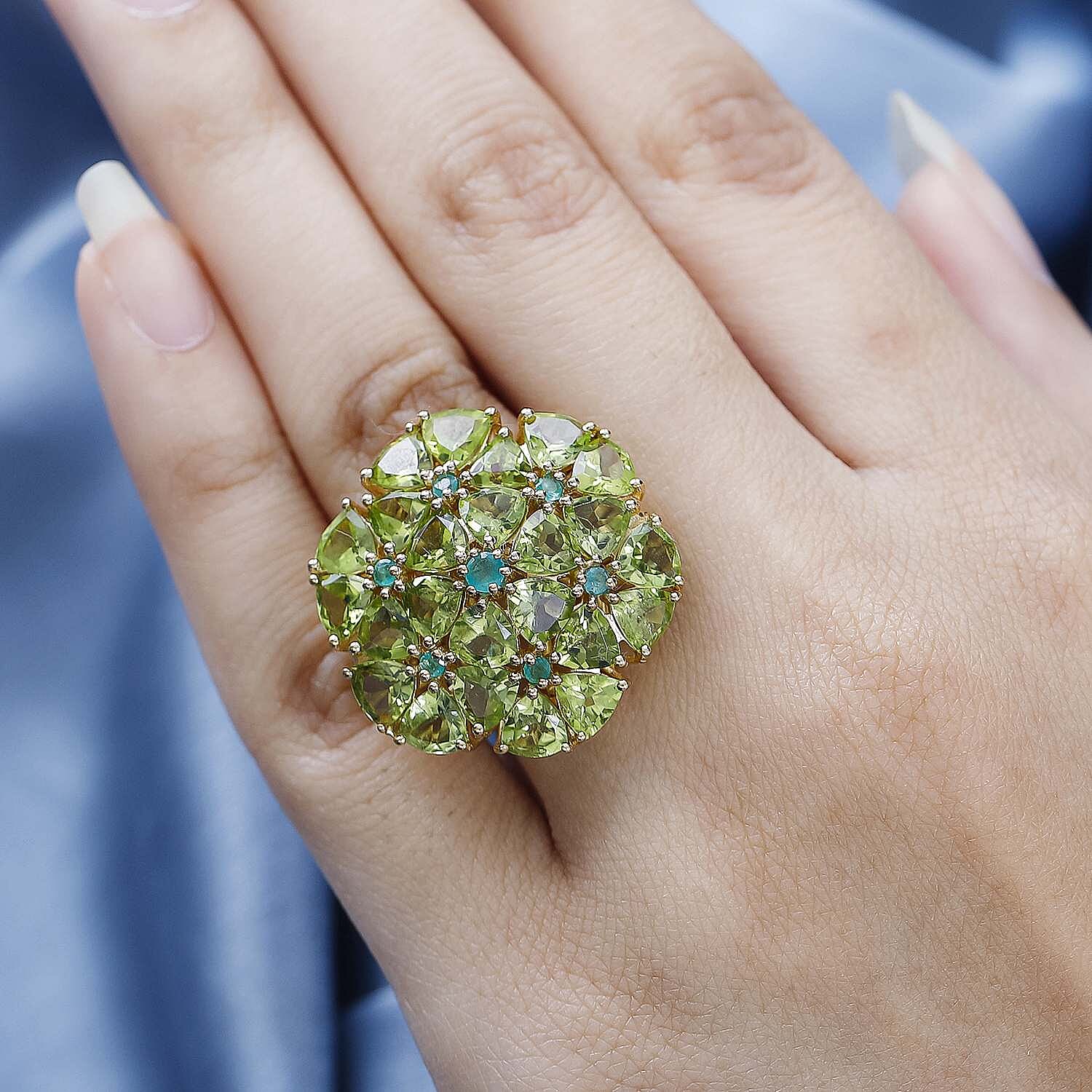 Hebei Peridot & Emerald Ring in 18K Vermeil Yellow Gold Plated Sterling Silver 10.78 Ct.