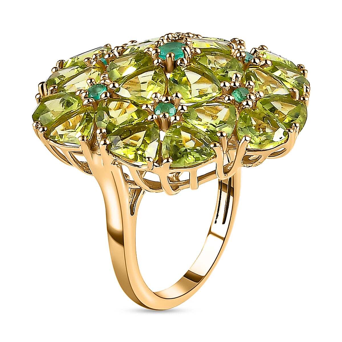 Hebei Peridot & Emerald Ring in 18K Vermeil Yellow Gold Plated Sterling Silver 10.78 Ct.